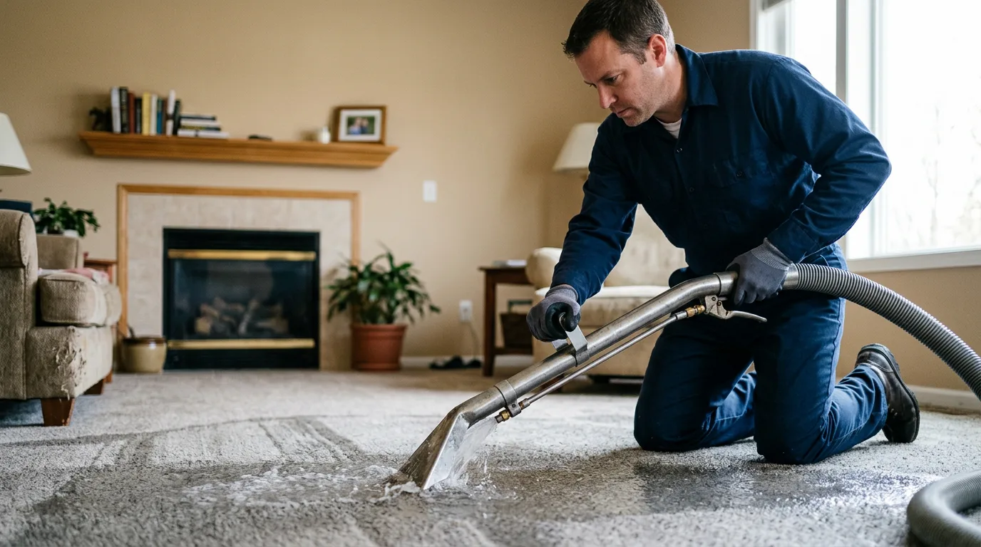 Water damage restoration technician working near Georgetown, MA